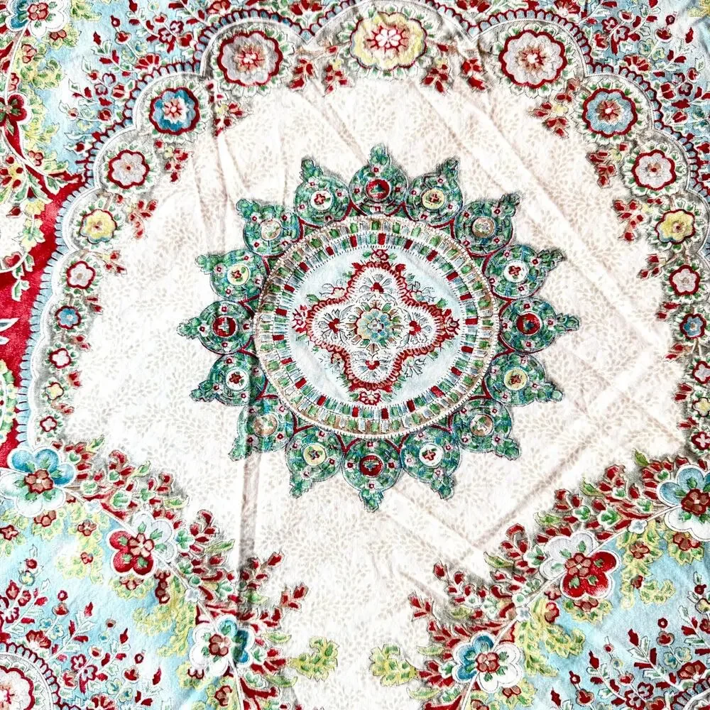 Pottery Barn Full Queen Duvet Cover Ivory Red Teal Medallion Paisley Floral Boho